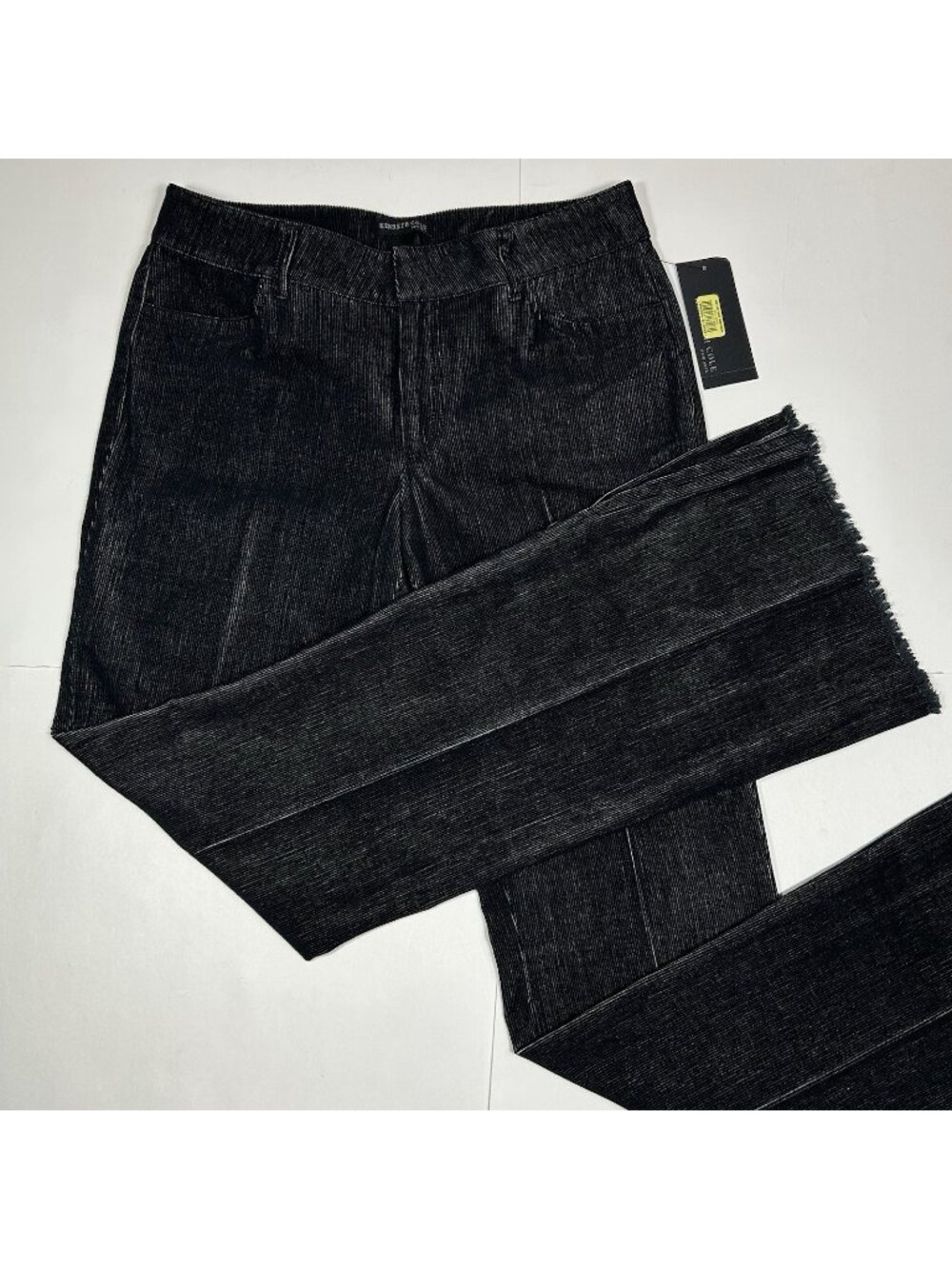NWT Kenneth Cole New York Women Black Corduroy Flare Pants Embroidered Beaded 8